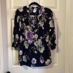 Honeyme NWOT size large women’s top navy floral